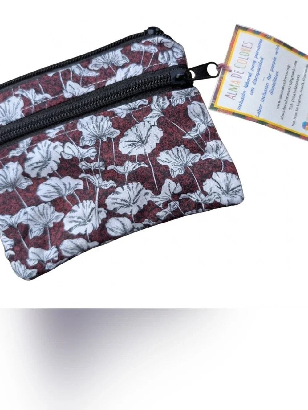 Alma De Colores Geranium Leaves Botanical Cranberry Red Zip Coin Pouch Wallet